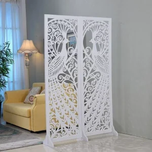 vách ngăn cnc đẹp: bình phong di động chim công