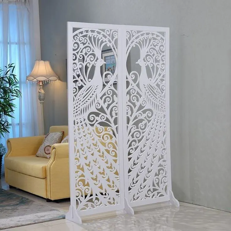 vách ngăn cnc đẹp: bình phong di động chim công